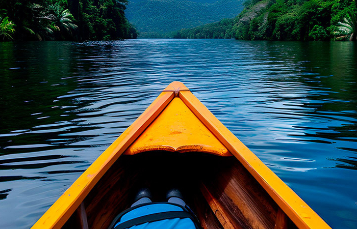 Embarcation sur une rivière tropicale illustrant l’investissement Girardin DOM-COM